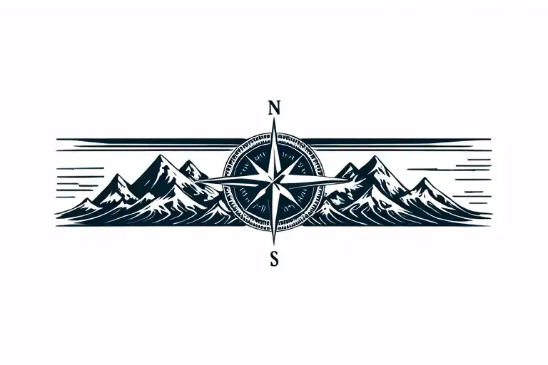 Compass With Band Made Of Mountains And Crashing Waves