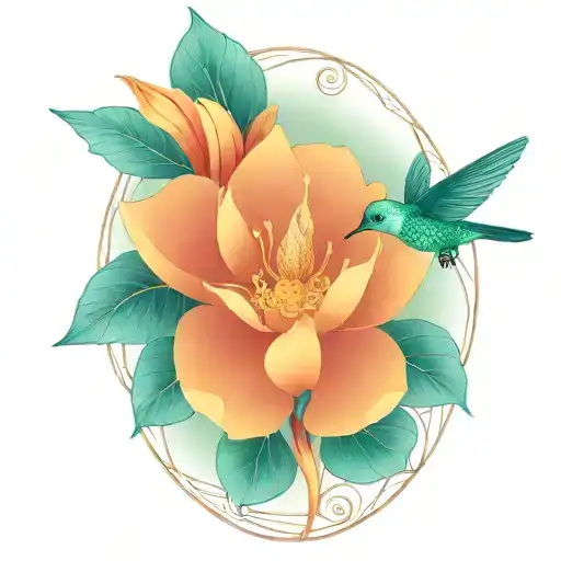 One Protective Hummingbird Above A Lotus Flower With Nest And 3 Eggs Inside