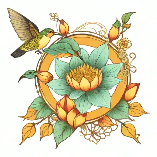 Lotus Flower Wreath With Hummingbird Nest And Eggs