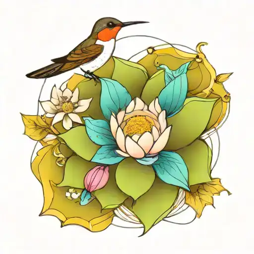 Lotus Flower Wreath With Hummingbird Nest And Eggs