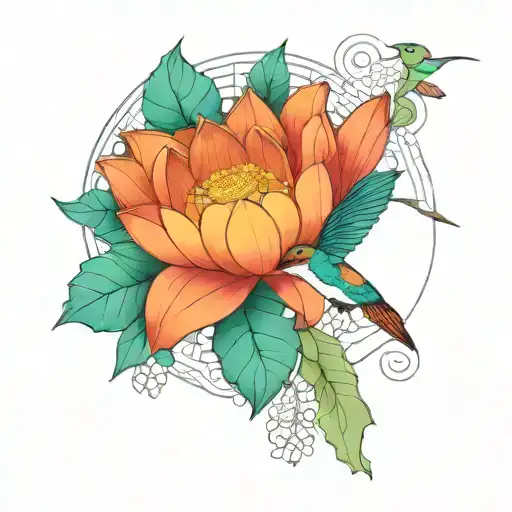 Lotus Flower Wreath With Hummingbird Nest And Eggs Less Leaves