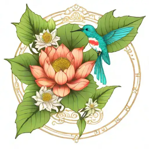 Lotus Flower Wreath With Hummingbird Nest And Eggs Less Leaves