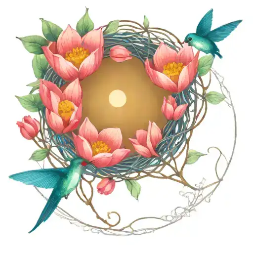 Twig Wreath Hummingbird Nest Lotus Flower 3 Eggs
