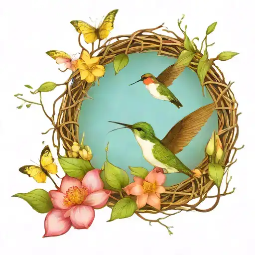 Twig Wreath Hummingbird Nest Lotus Flower 3 Eggs