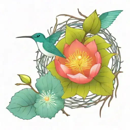 Twig Wreath Hummingbird Nest Lotus Flower 3 Eggs