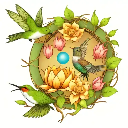 Twig Wreath Hummingbird Nest Lotus Flower With 3 Eggs