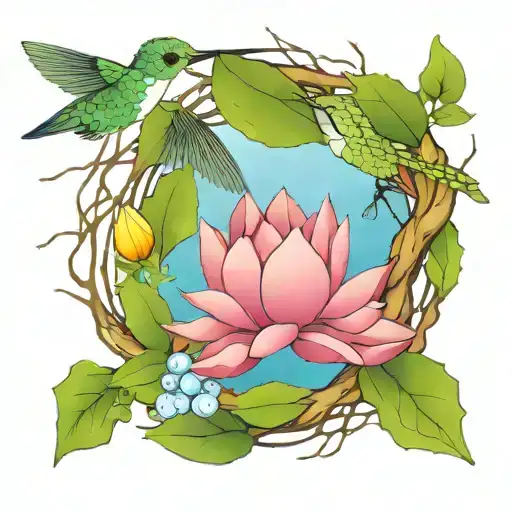 Twig Wreath Hummingbird Nest Lotus Flower With 3 Eggs