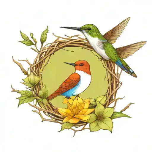 Twig Wreath Hummingbird Nest Lotus Flower With 3 Eggs