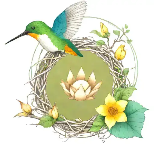 Twig Wreath Hummingbird Nest Lotus Flower With Eggs