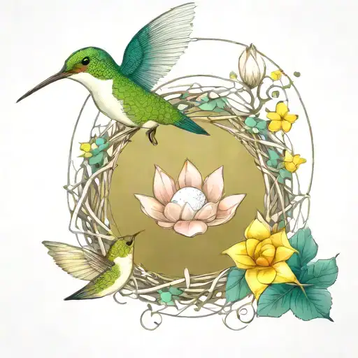 Twig Wreath Hummingbird Nest Lotus Flower With Eggs