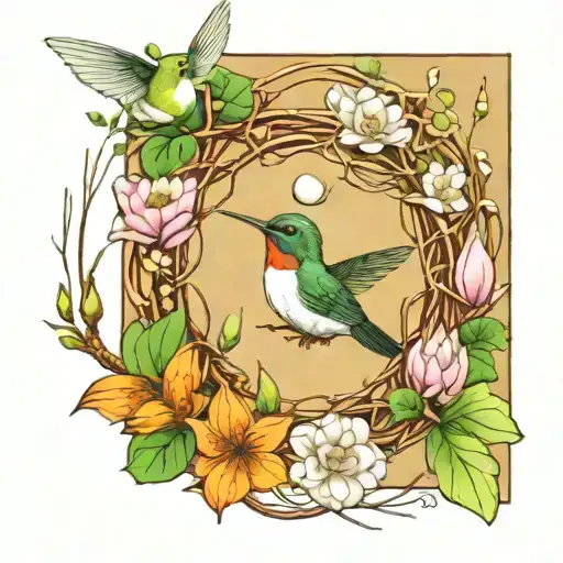 Twig Wreath Hummingbird Nest Lotus Flower With Eggs