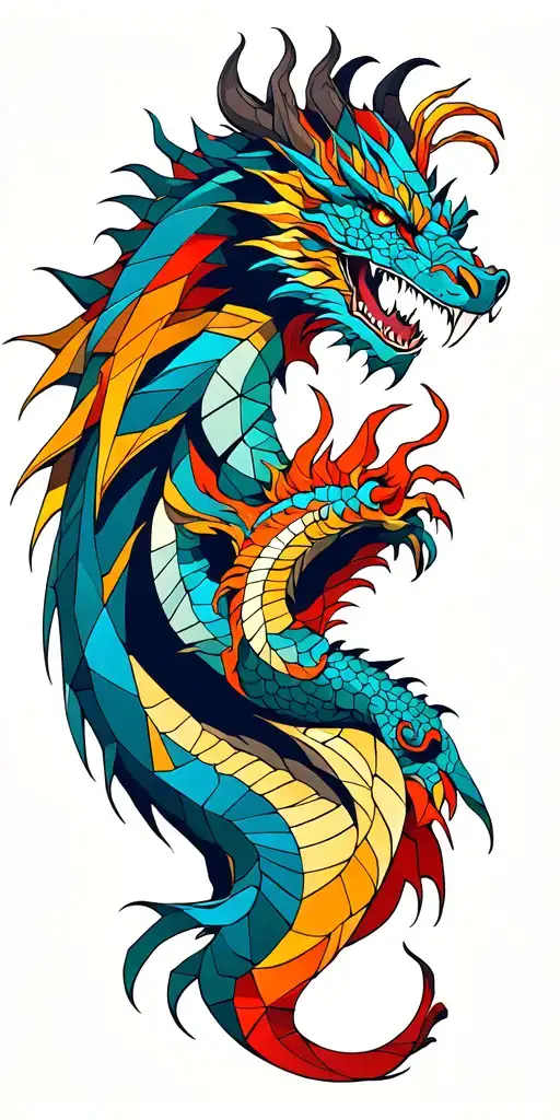 Warrior Battling A Dragon Tattoo Design Featuring
