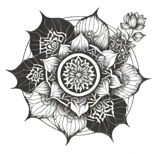 Dharma Wheel With Lotus Flower Bouquet