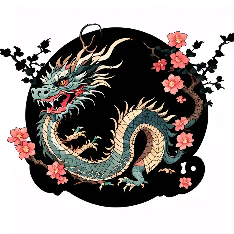 Japan Dragon With Blossum Tree Made