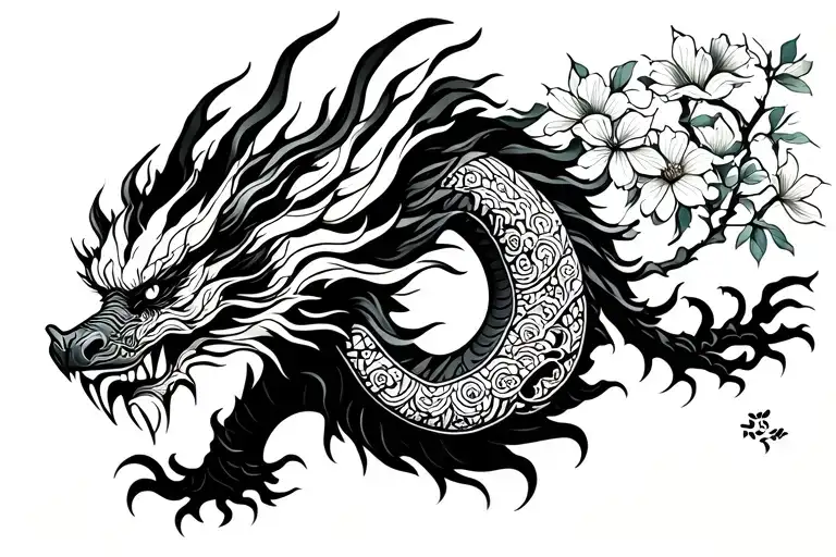 Japan Dragon With Blossum Tree Made