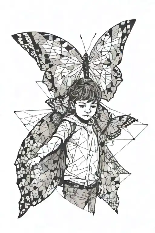 A Little Boy In The Arms Of A Butterfly's Wings