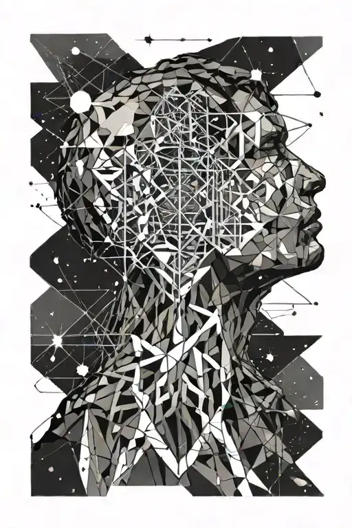 An Introspective Galaxy Like Figure Rising Above A Man With A Bunch Of Scribbled Lines For A Head