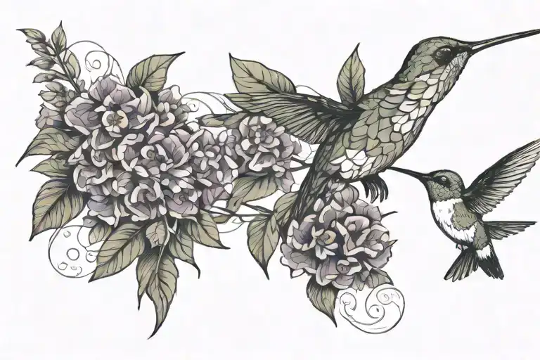 Hummingbird With A Butterfly Bush As Vines Hanging