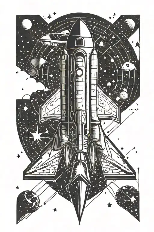 Geometric Lines And Space Rocketship With Stardust