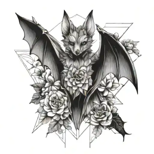 Feminine Bat With Wings Out And Flowers