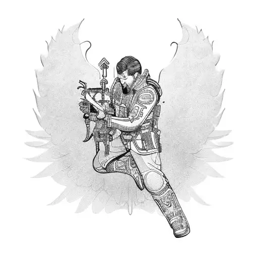 Man With Wings Who Has A Phonex Bird On One Hand