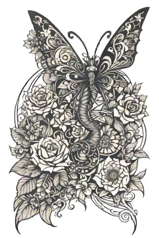 Flowers Butterflys Dragon