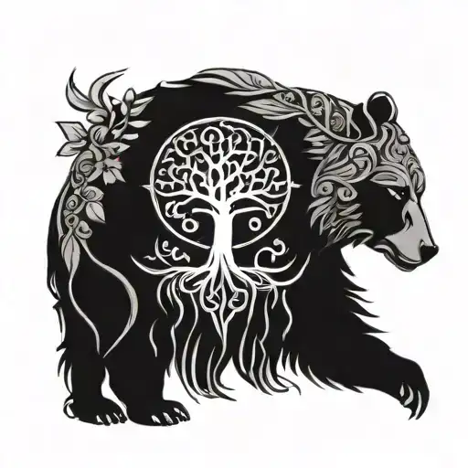Tree Of Life Tattoo Forming A Bear's Head With The Wind By Integrating A Fleur-de-lis
