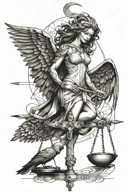 Fallen Angel And Balance Scale Weighing A Feather