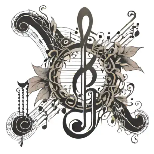 Music Notes Flowing With Hour Glass