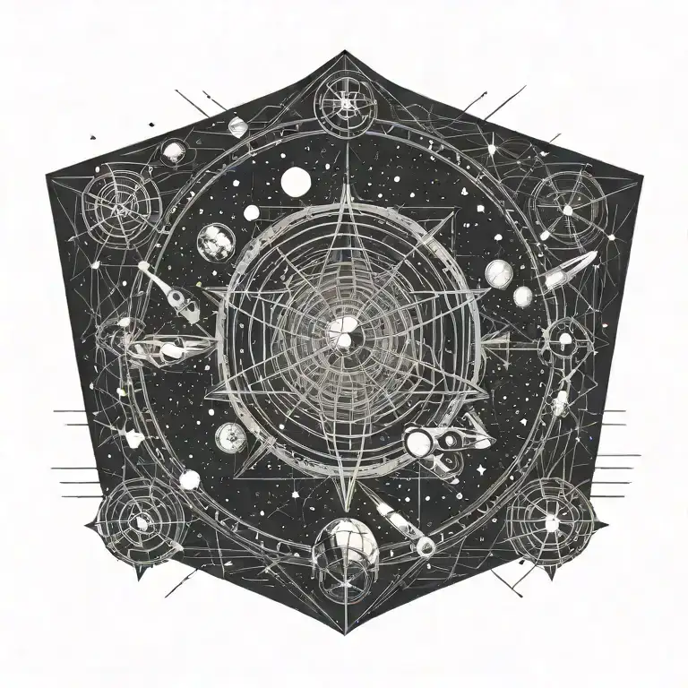 Space Scene Featuring Iconic Symbols