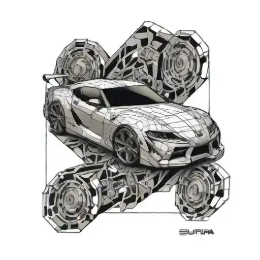 Side Of Toyota Supra Drawing In Style Of Vitruvian Man