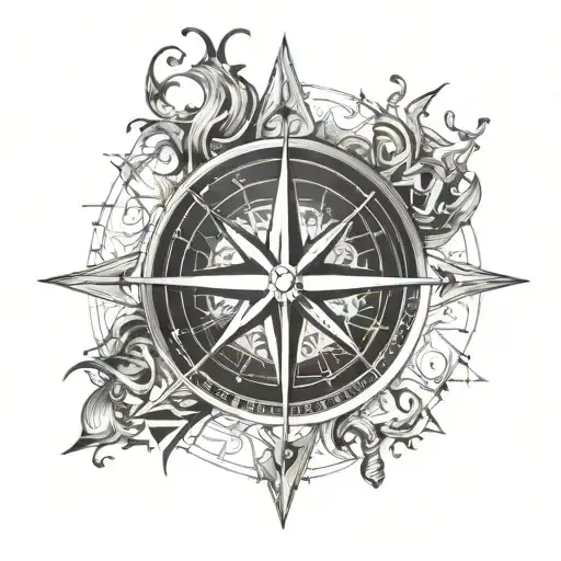 Compass Pointing North With The Element Of Fire