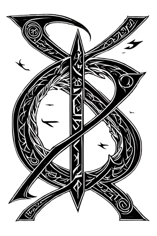 Valhalla In Runic Script Vertically And A Little Smoke Around The Runic Script