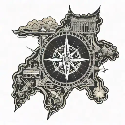 Penang Island Outline With A Compass In The Middle