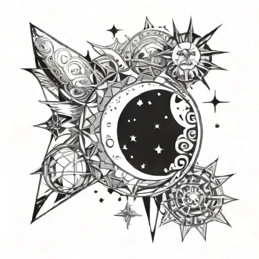 Universe Tattoo With Sun Moon And Stars Shining