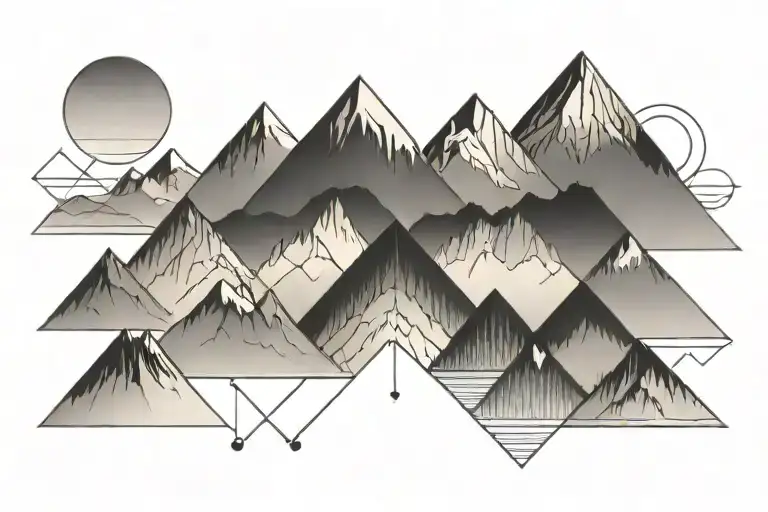 Six Mountain Tops With Sun In The Background