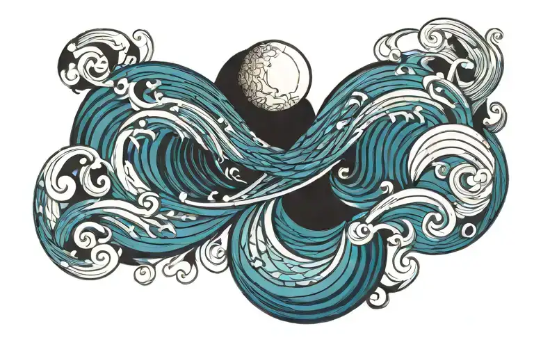 Moon Ocean Wave Blue