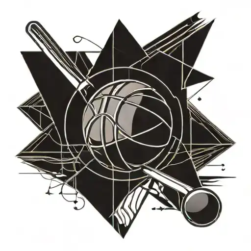 A Minimalist Tattoo Of A Basketball With A Fork And Knife Crossed Behind It
