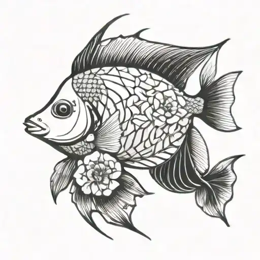 Angelfish With Flowers Intertwined