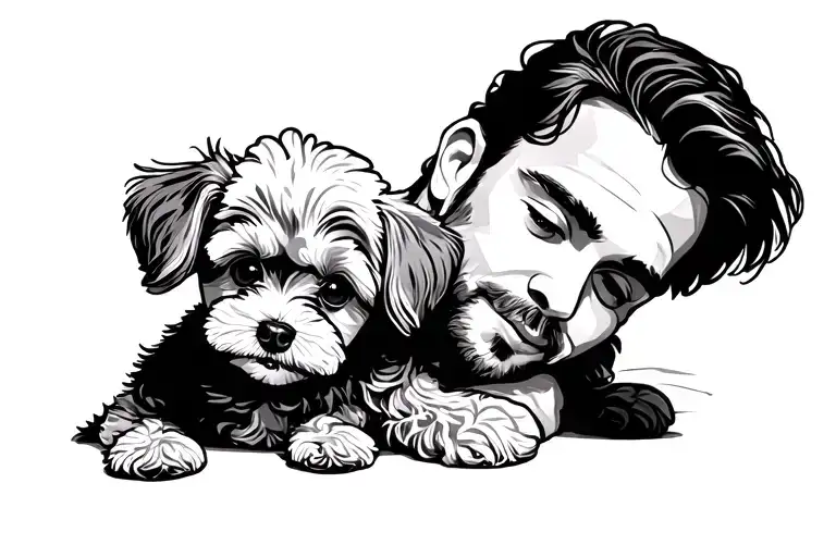 Man Hugs Toy Poodle