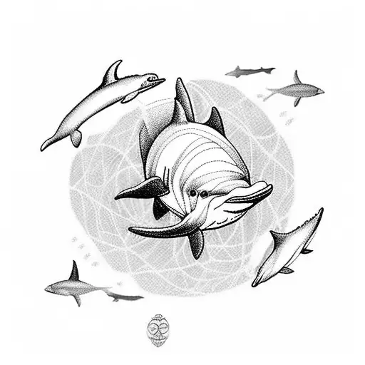 A Chef's Knife And A Swimming Dolphin Intertwined