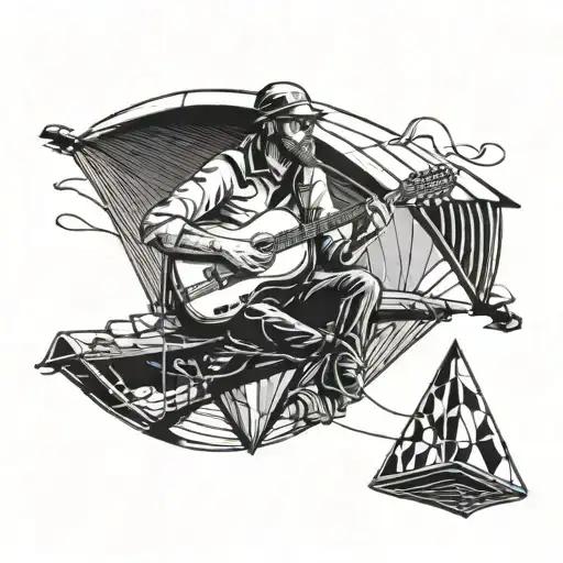 A Musician Playing Guitar And Harmonica On A Paraglider High Above The Ocean