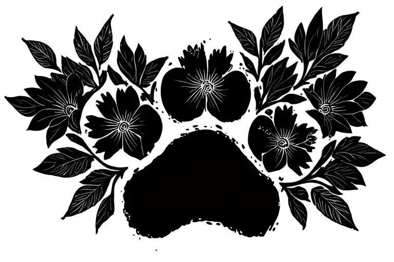 Paw Print With Flowers Around