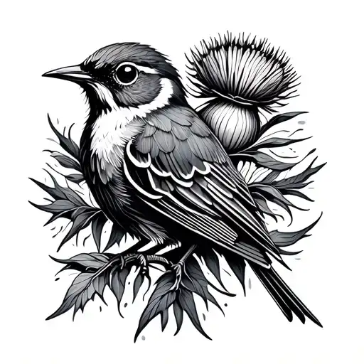 Wren On A Thistle Intertwined