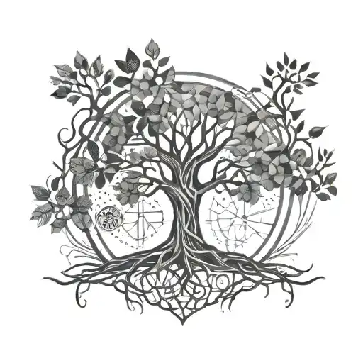 Tree Of Life Tattoo With The Roots Spelling Out The Name 'Yannick'