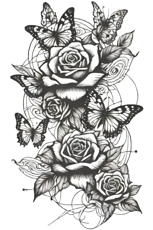 Rose With Sun Mountain Waves Butterflies