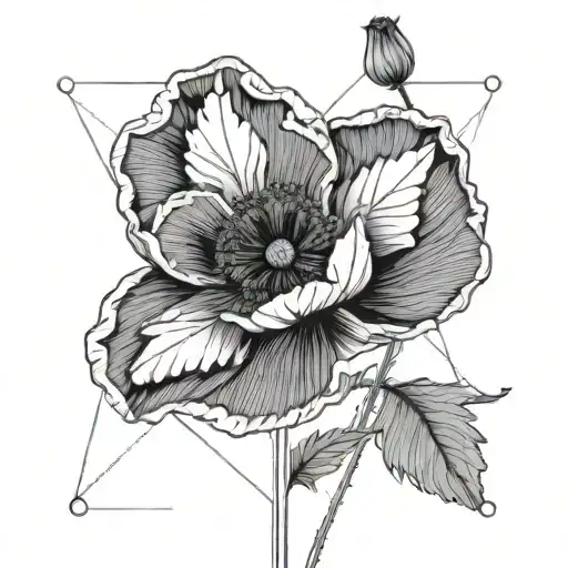 Fine Line Drawing Poppy Flower