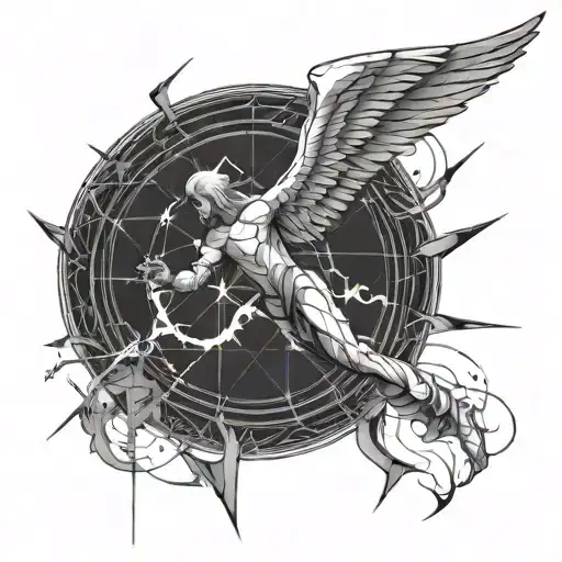 Icar Falling Angel Withe Lightning Beyond And An Eye Above Him