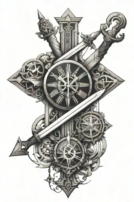 Swords Crossed With A Clock Face