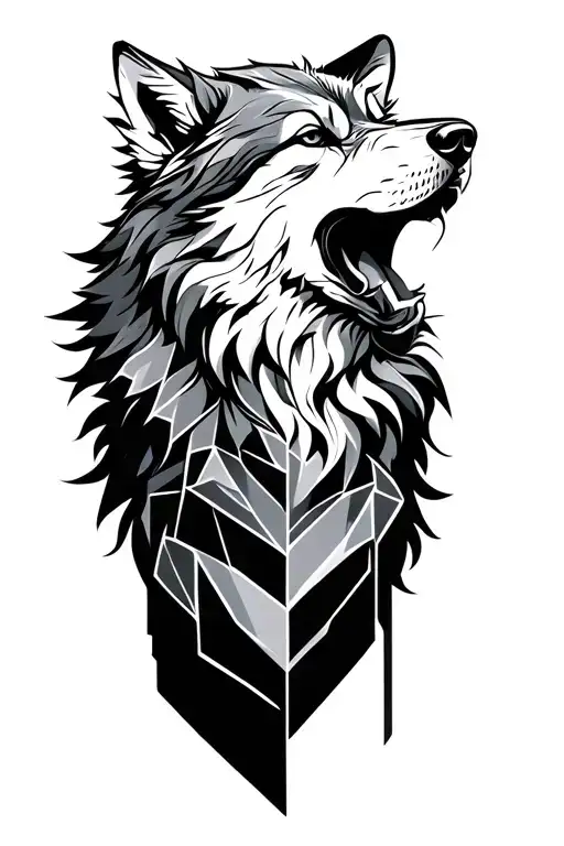 Wolf Howling And A Zeus Like Marble Stature Blended